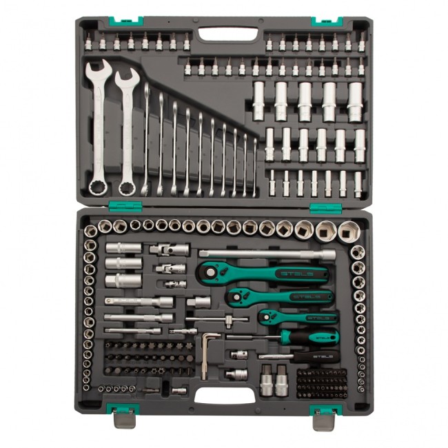 Набор инструментов 1/4", 3/8", 1/2", Cr-V 216 предметов Stels