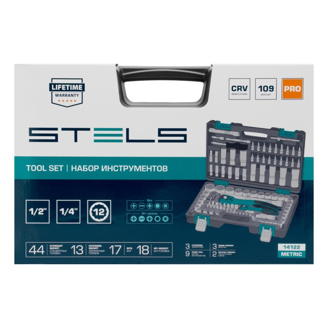 Набор инструментов 1/2", 1/4", CrV 109 предмета Stels