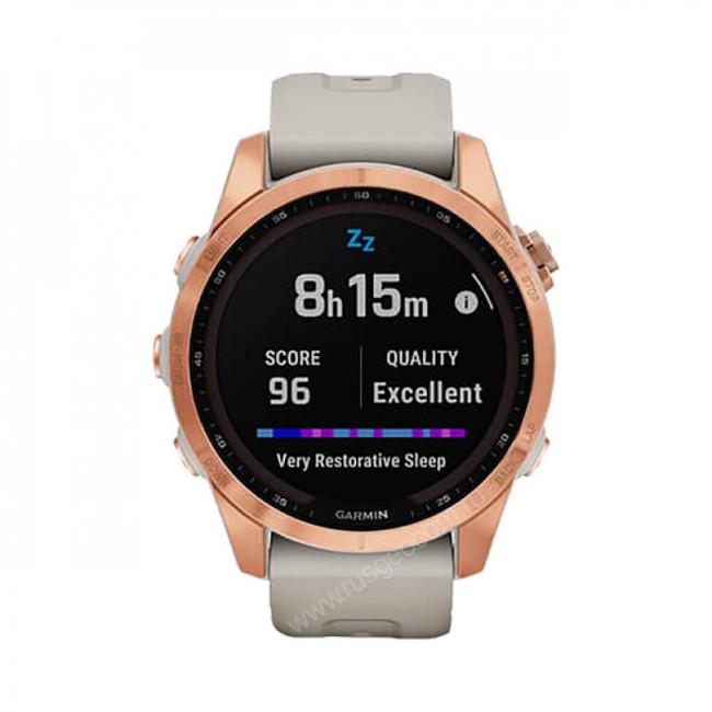 Часы Garmin Fenix 7S Solar цвета розовое золото с песочным силиконовым ремешком