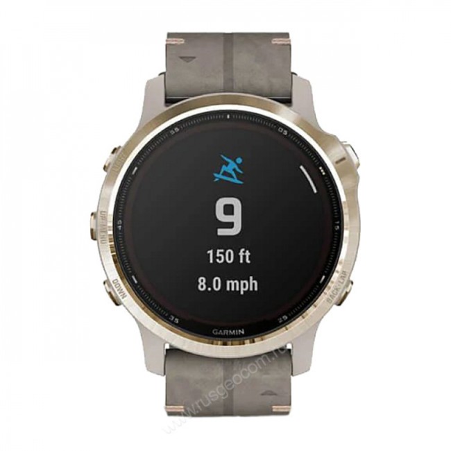 Часы Garmin Fenix 6S Pro Solar золотистый с серым замшевым ремешком Часы Garmin Fenix 6S Pro Solar золотистый с серым замшевым ремешком