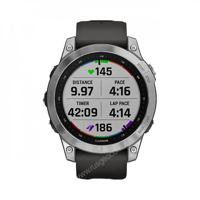 Часы Garmin Fenix 7 серебристый с графитовым силиконовым ремешком Часы Garmin Fenix 7 серебристый с графитовым силиконовым ремешком